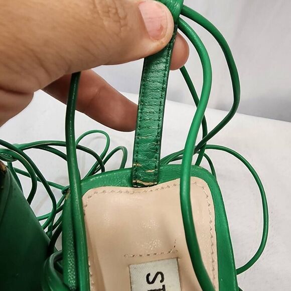 Steve Madden Manzie Green Lace Up Block Heel Squared Open Toe Heeled Sandals 9 - Picture 9 of 14